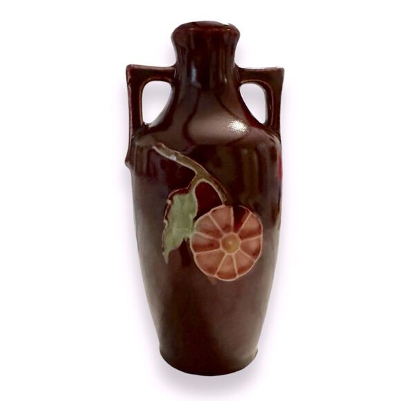 Vintage Barbotine Majolica Small Floral Pottery Vase - Picture 2 of 6